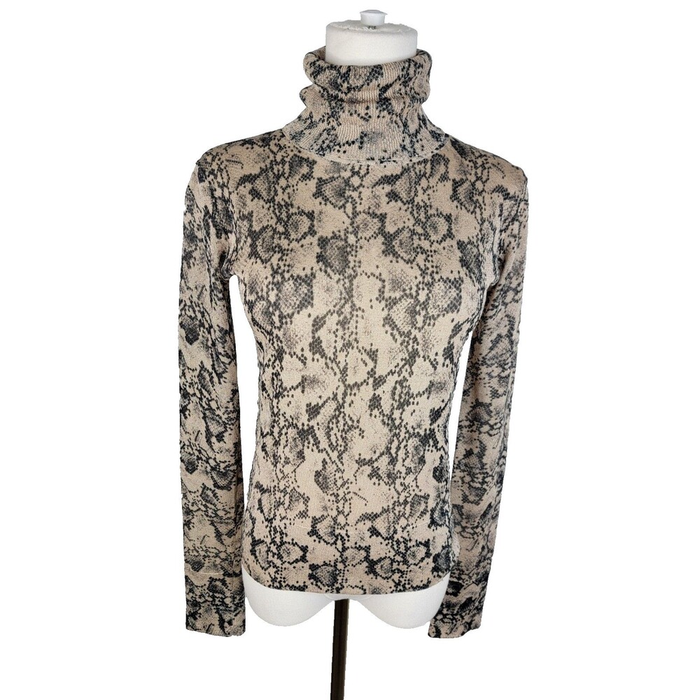 Altuzarra Snake Print Metallic Shimmer Knit Turtleneck Sweater XS Beige Black